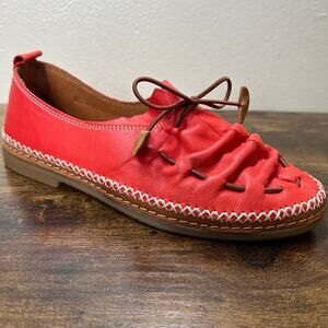 Spring Step Berna Shoes 6.5-7 Womens Red Comfort Slip On Whip Stitch Leather New